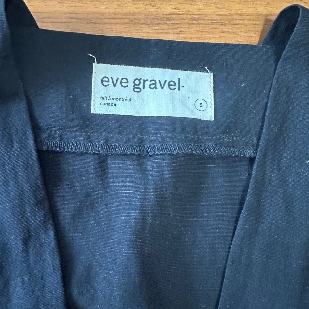 Eve Gravel Byblos Shift Dress Black Linen Blend Small V-Neck Pockets Minimalist - Picture 9 of 13